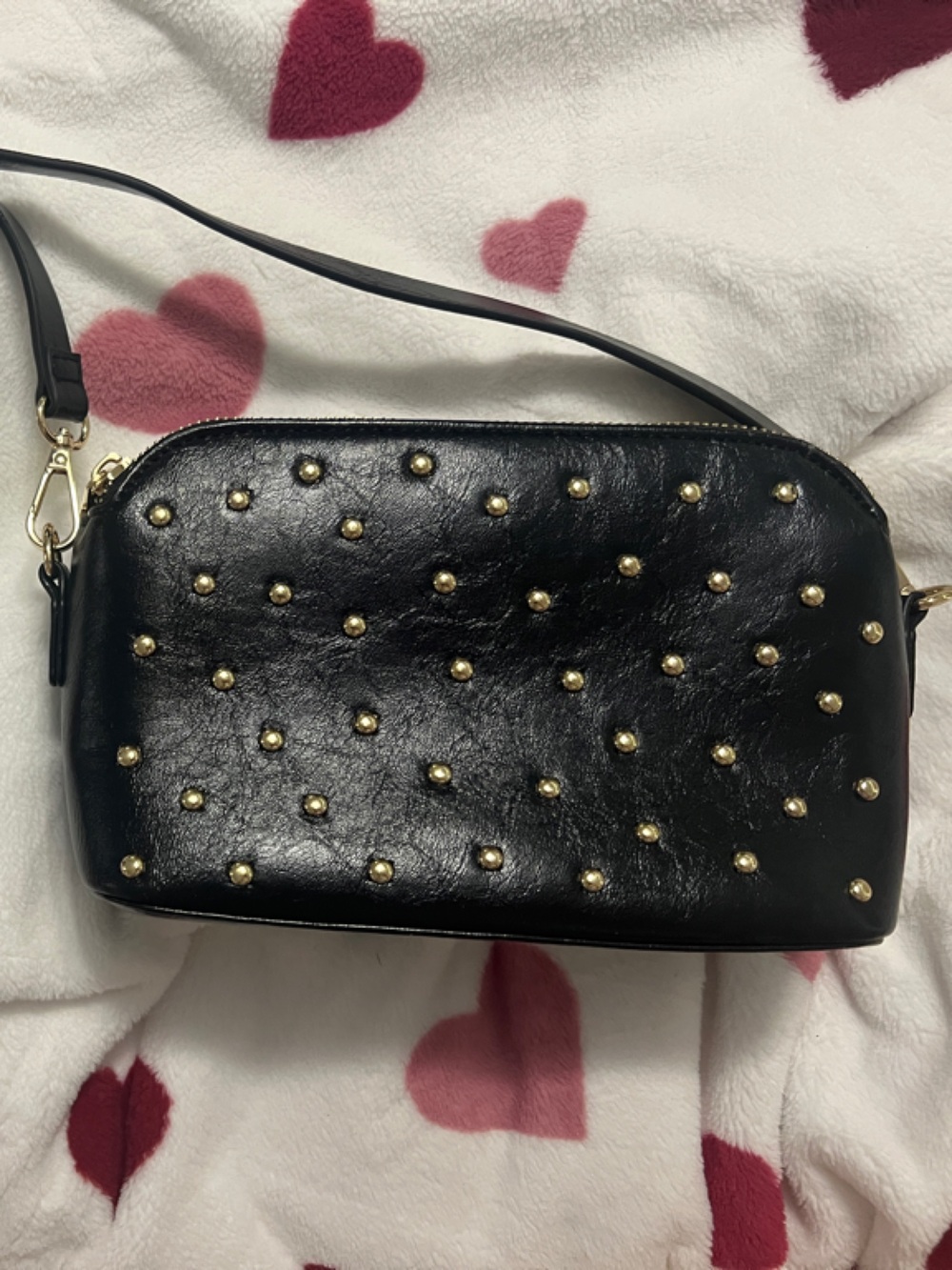 Black Studded Crossbody Bag with Gold Accents